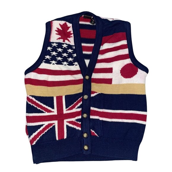 VTG Structure Knit Vest Made in USA Multi-Cultural National Flag Unisex Medium - Picture 1 of 11